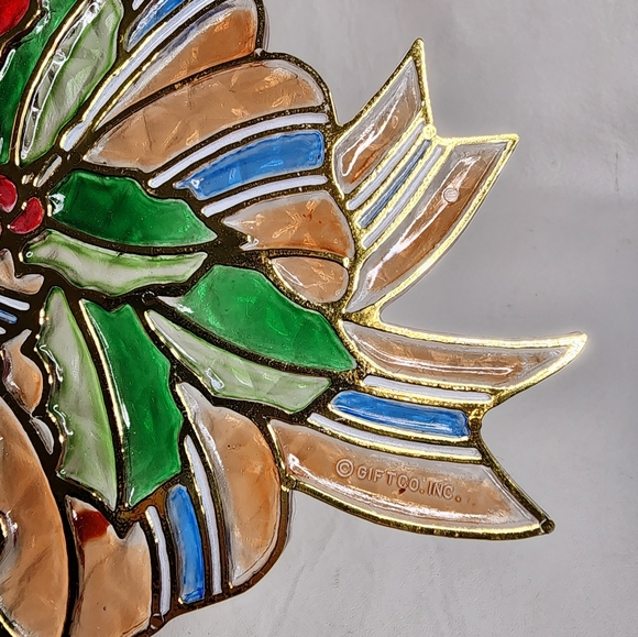 Vintage Suncatcher Christmas Candles and Holly Plastic Stained Glass Ornament - Picture 13 of 13